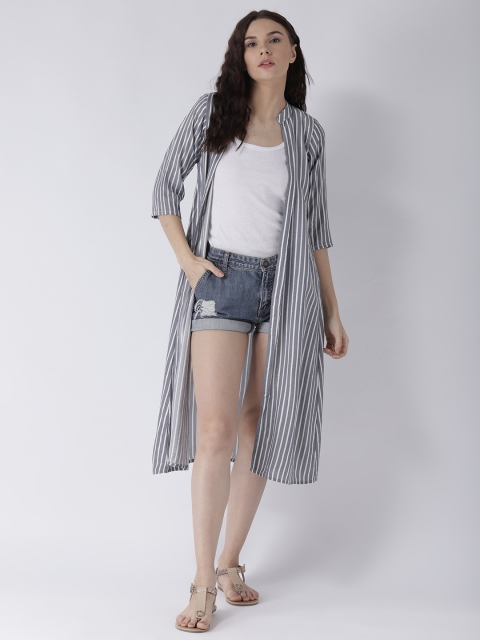 

pinwheel Grey & White Striped Open-Front Shrug