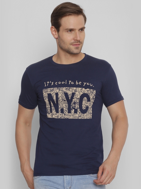 

FIDO DIDO Men Navy Blue Printed Round Neck T-shirt