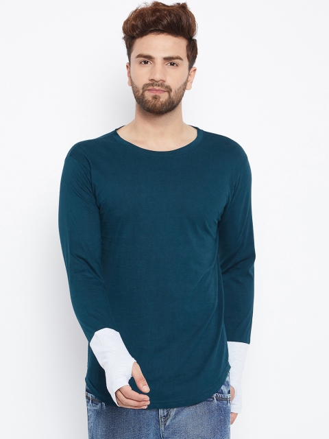

The Dry State Men Teal Blue Solid Round Neck T-shirt