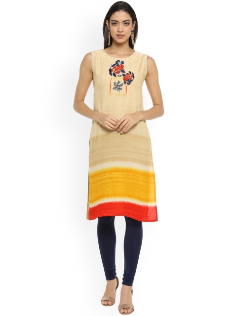 

Soch Women Beige & Red Colourblocked Straight Kurta