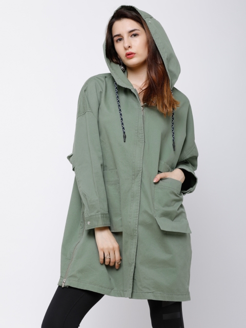 

Tokyo Talkies Women Olive Green Solid Parka Jacket