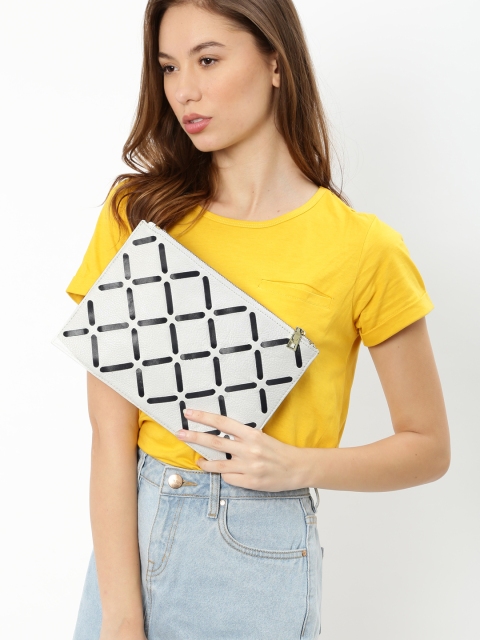 

Hidesign White & Navy Blue Printed Clutch