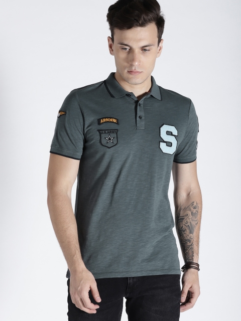 

s.Oliver Men Grey Solid Polo Collar T-shirt