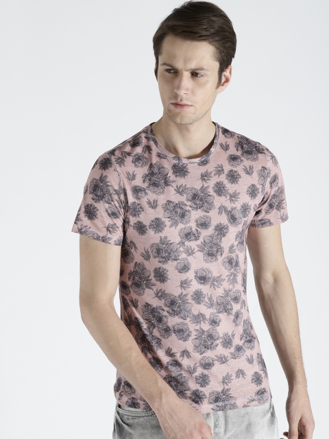 

s.Oliver Men Pink & Grey Printed Round Neck T-shirt