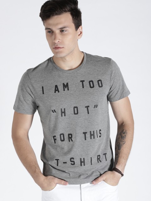 

s.Oliver Men Grey Melange Printed Round Neck T-shirt