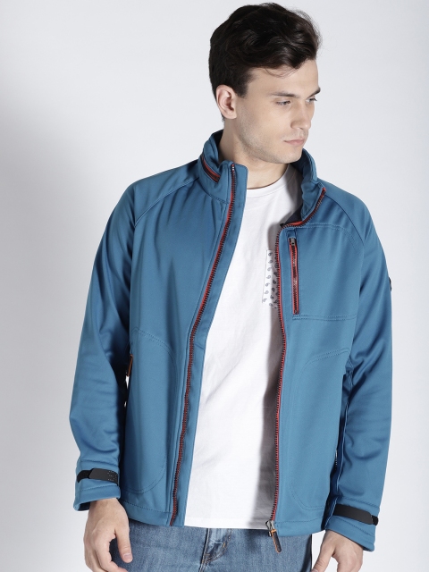 

s.Oliver Men Teal Blue Solid Hooded Tailored Jacket