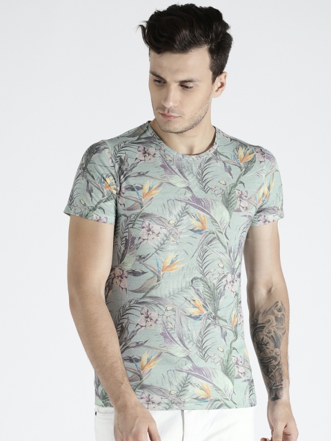 

s.Oliver Men Sea Green Printed Round Neck T-shirt