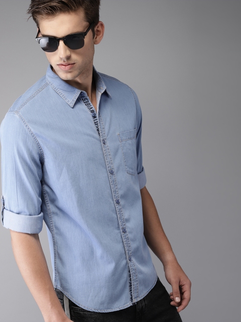 

Moda Rapido Men Blue Regular Fit Solid Denim Casual Shirt