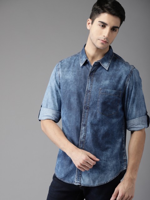 

HERE&NOW Men Blue Regular Fit Faded Chambray Casual Shirt