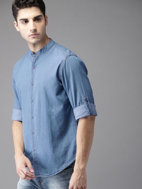 

HERE&NOW Men Blue Regular Fit Solid Chambray Shirt