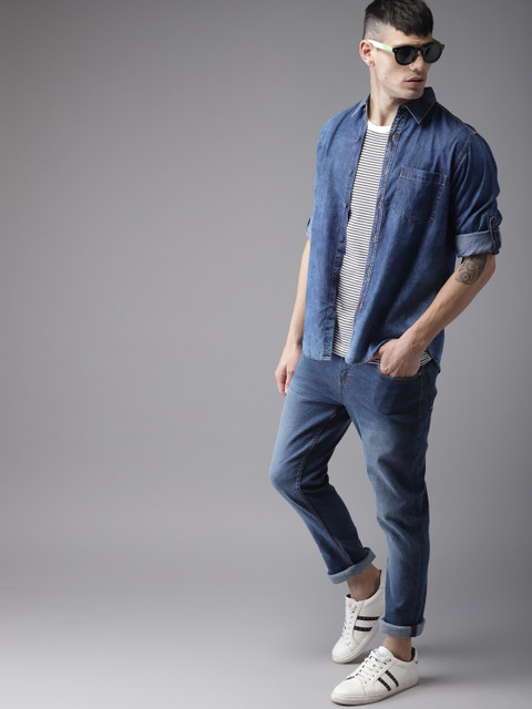 

Moda Rapido Men Blue Regular Fit Solid Casual Chambray Shirt
