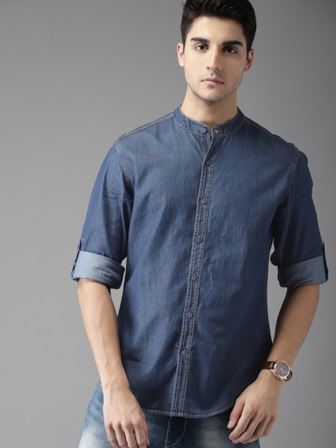 

HERE&NOW Men Blue Regular Fit Solid Denim Casual Shirt