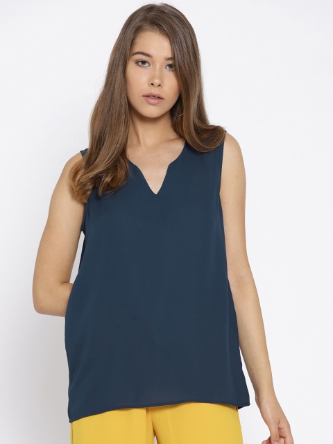

OVS Women Navy Blue Solid A-Line Top