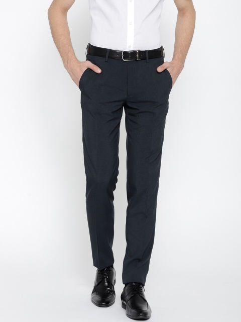 

OVS Men Navy Regular Fit Solid Formal Trousers, Navy blue
