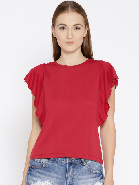 

OVS Women Red Solid Pure Cotton Top
