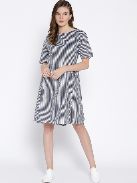 

OVS Women Navy Blue & White Striped A-Line Dress