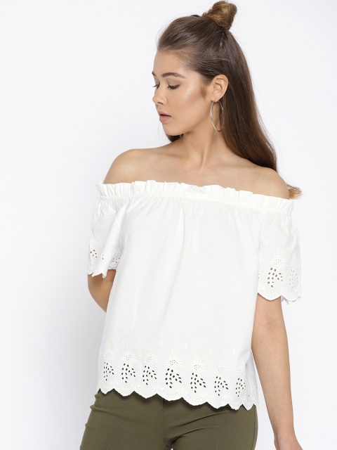 

OVS Women White Solid Bardot Top