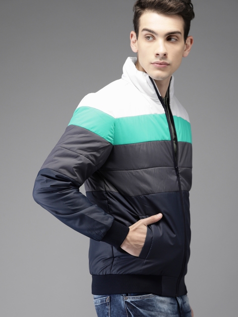 

HERE&NOW Men Navy Blue Colourblocked Padded Jacket