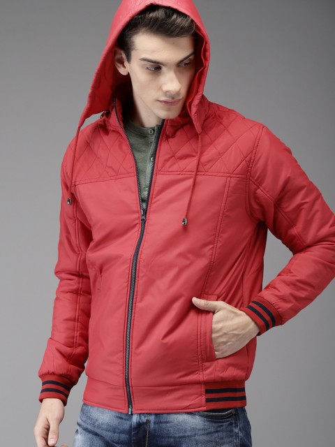 

HERE&NOW Men Red Self Design Padded Jacket