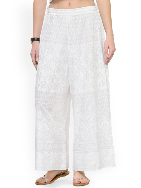 

Varanga Women White Straight Printed Palazzos