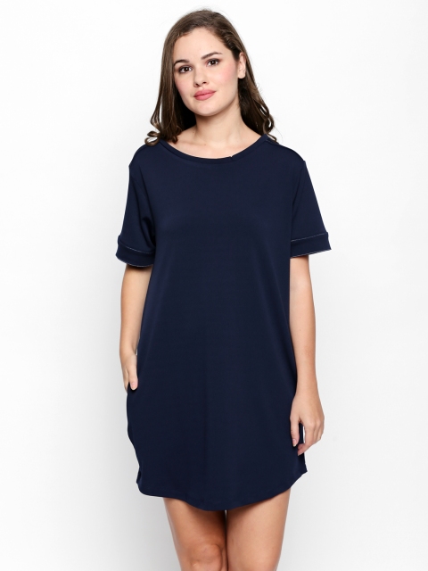 

ANWAIND Women Navy Blue Solid T-shirt Dress