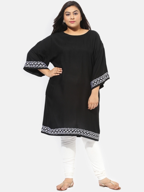 

aLL Women Black Solid A-Line Kurta with Embroidery