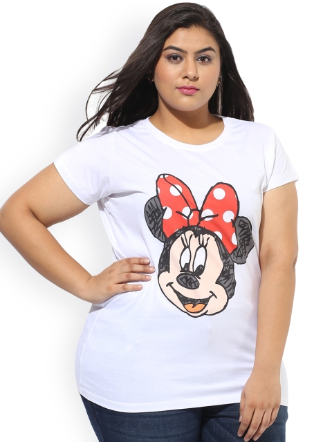 

aLL Plus Size Women White Printed Round Neck T-shirt