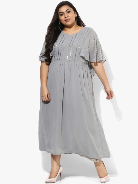 

aLL Plus Size Women Grey Embellished Fit and Flare Dress