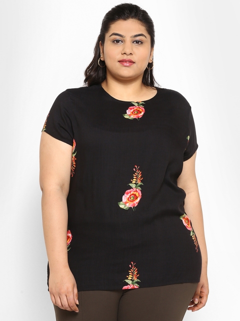 

aLL Plus Size Women Black Floral Printed Top