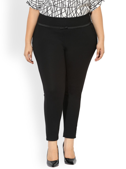 

aLL Plus Size Women Black Regular Fit Solid Regular Trousers