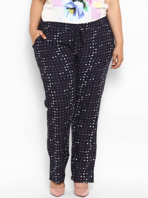 

aLL Plus Size Women Navy Blue Regular Fit Printed Regular Trousers