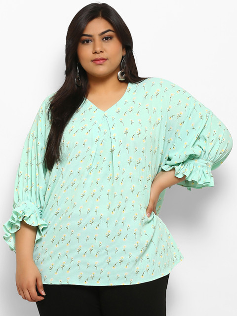 

aLL Plus Size Women Sea Green Printed Top