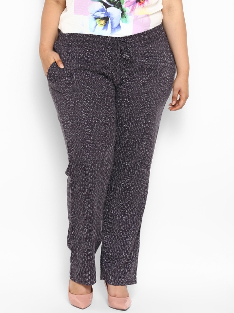

aLL Plus Size Women Blue White Loose Fit Printed Trousers