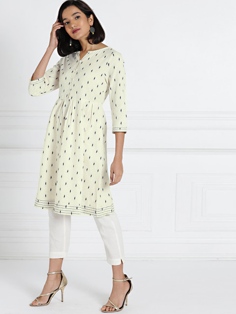 

all about you Off-White Printed A-Line Kurta
