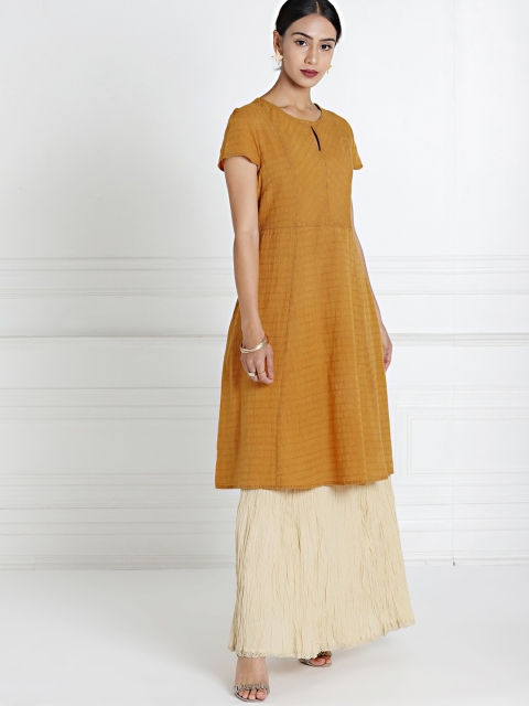 

all about you Women Mustard Checked A-Line Kurta