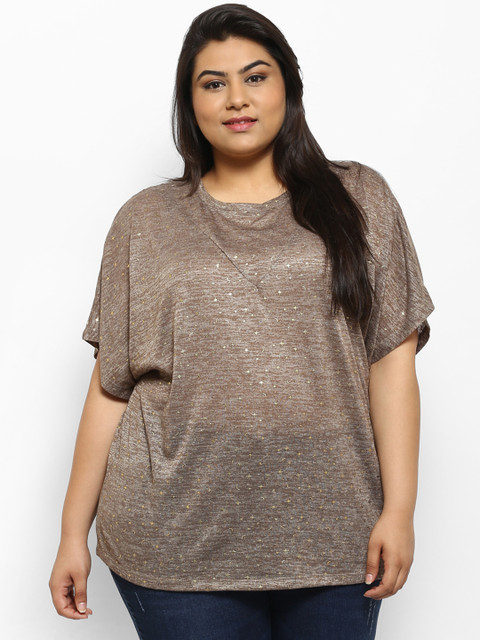 

aLL Plus Size Women Beige Printed Round Neck T-shirt