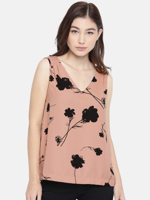 

Vero Moda Women Peach-Coloured & Black Printed A-Line Top