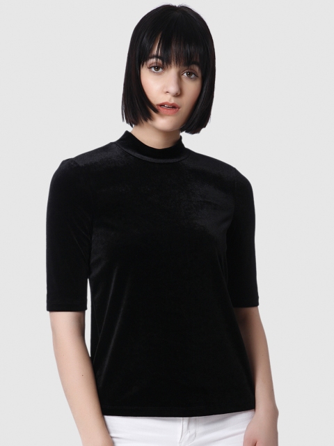 

Vero Moda Women Black Solid Velvet Top