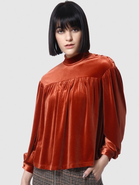 

Vero Moda Women Rust Red Solid Velvet Top