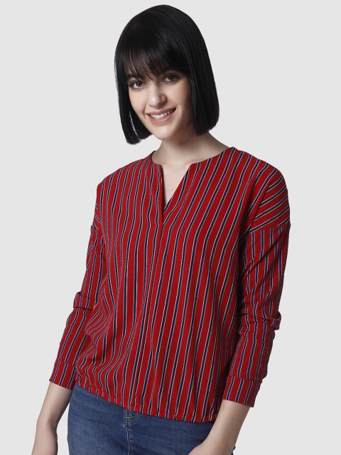 

Vero Moda Women Red & Navy Striped Top