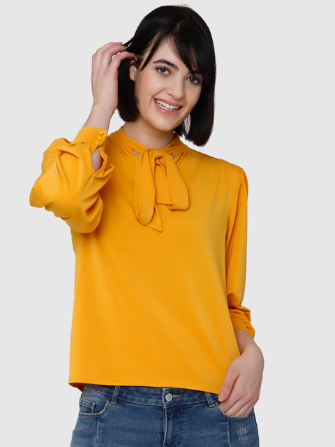 

Vero Moda Women Mustard Yellow Solid Top