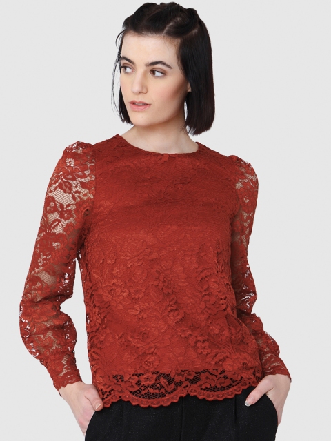 

Vero Moda Women Rust Red Self-Design Lace Top