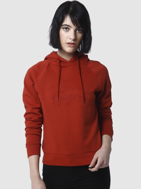 

Vero Moda Women Rust Self Design Hooded Sweatshirt