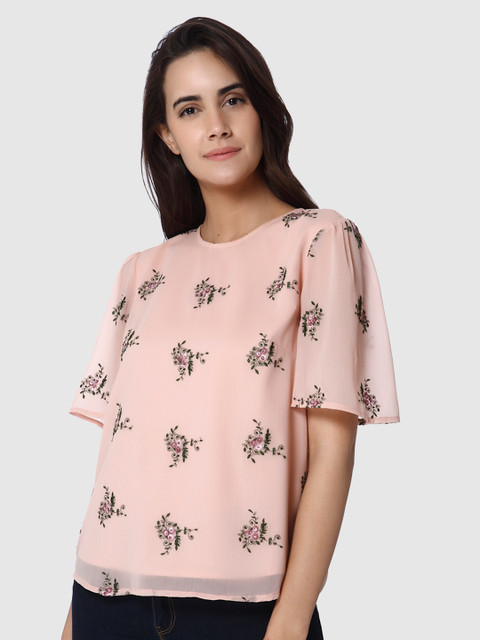 

Vero Moda Women Peach-Coloured Embroidered Top