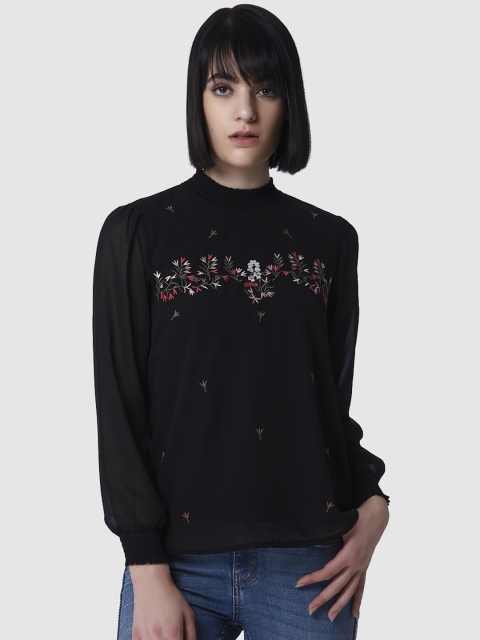 

Vero Moda Women Black Embroidered Top