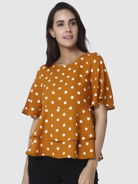 

Vero Moda Women Mustard Yellow Printed Peplum Top