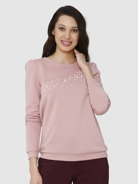 

Vero Moda Women Peach-Coloured Embellished Sweater Top
