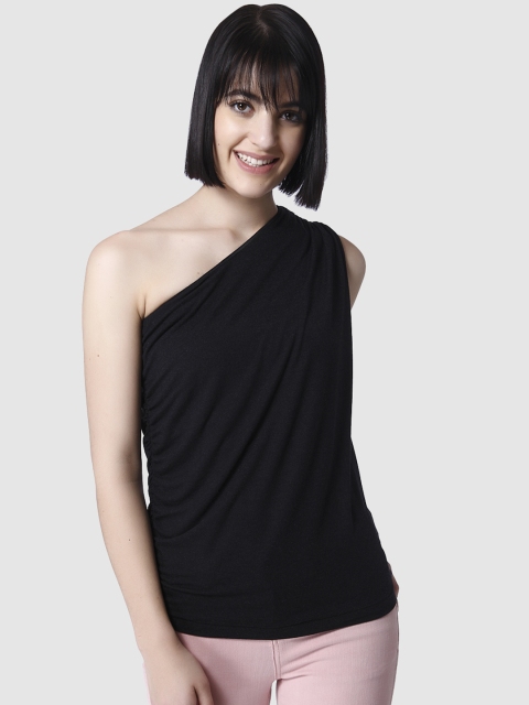 

Vero Moda Women Black Solid One Shoulder Top