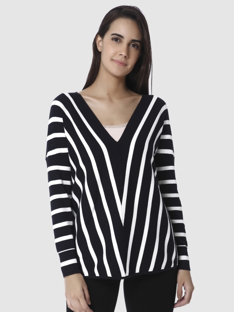

Vero Moda Women Navy Blue & White Striped Sweater