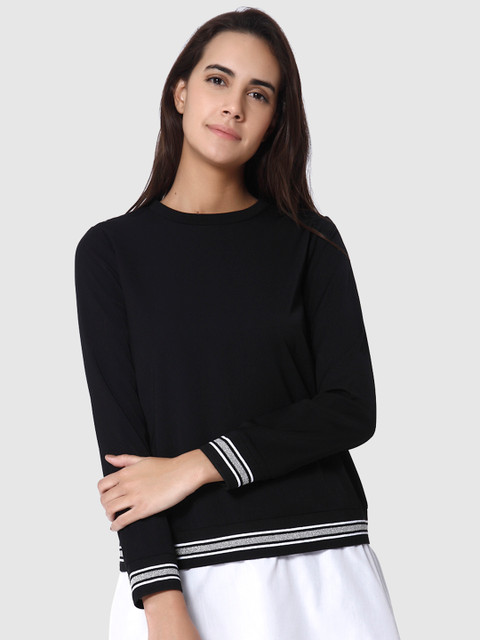 

Vero Moda Women Black & White Solid Longline Layered Top